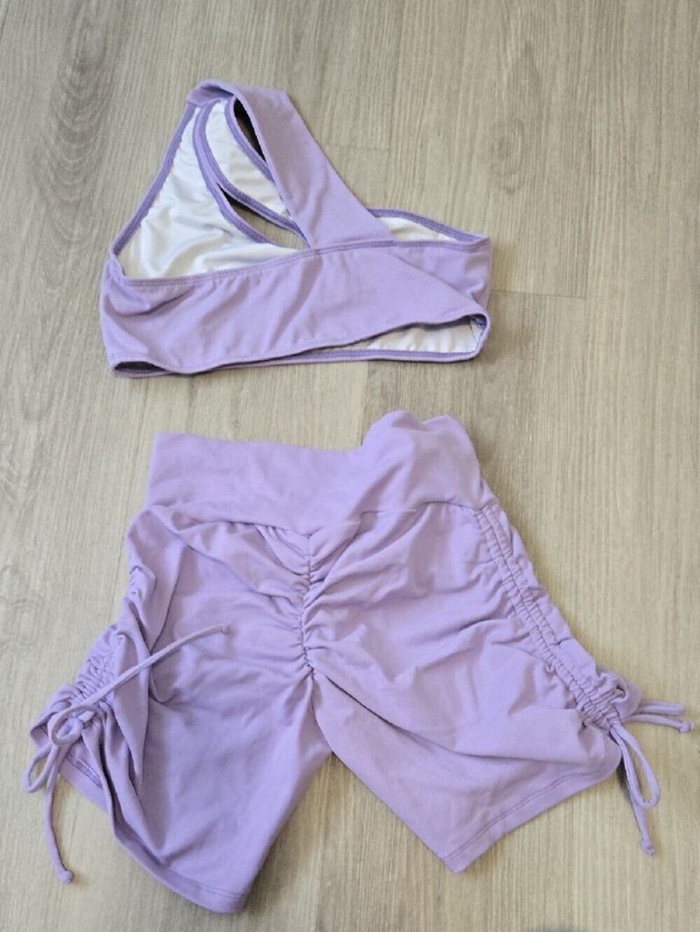 Lilac One-Shoulder Sports Bra & High-Waist Drawstring Shorts Set - Picture 7 of 7